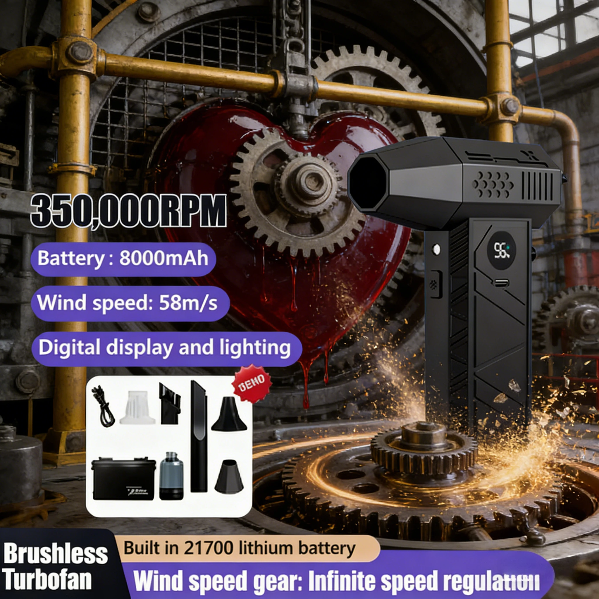 🧹 c6  350,000 RPM Turbo Blower Vacuum – 53M/S Super Wind | 2-in-1 Handheld Cleaner for Car & Crevice Deep Clean