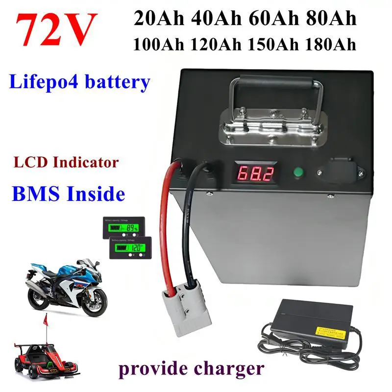 72V Lifepo4 Lithium Battery BMS for Scooter  EV Bicycle Tricycle Caravan - 20ah to 180ah High Capacity Scooter Lithium Battery