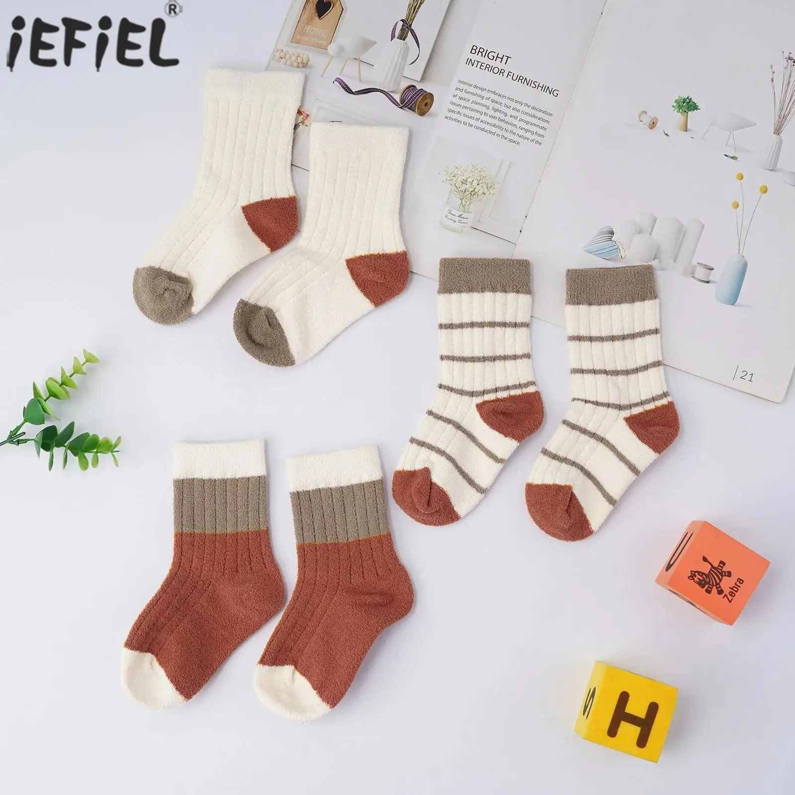 3 Pairs Toddler Boys Girls Striped Socks Warm Contrast Color Ankle Socks Autumn Winter Socks Baby Kids Costume Accessories