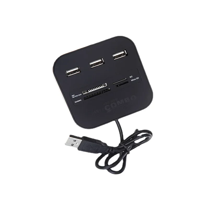 3-Port-Mini-Hub mit Kartenleser, All-in-One-USB 2.0-Hochgeschwindigkeits-Hub-Splitter-Adapter für PC und Laptop