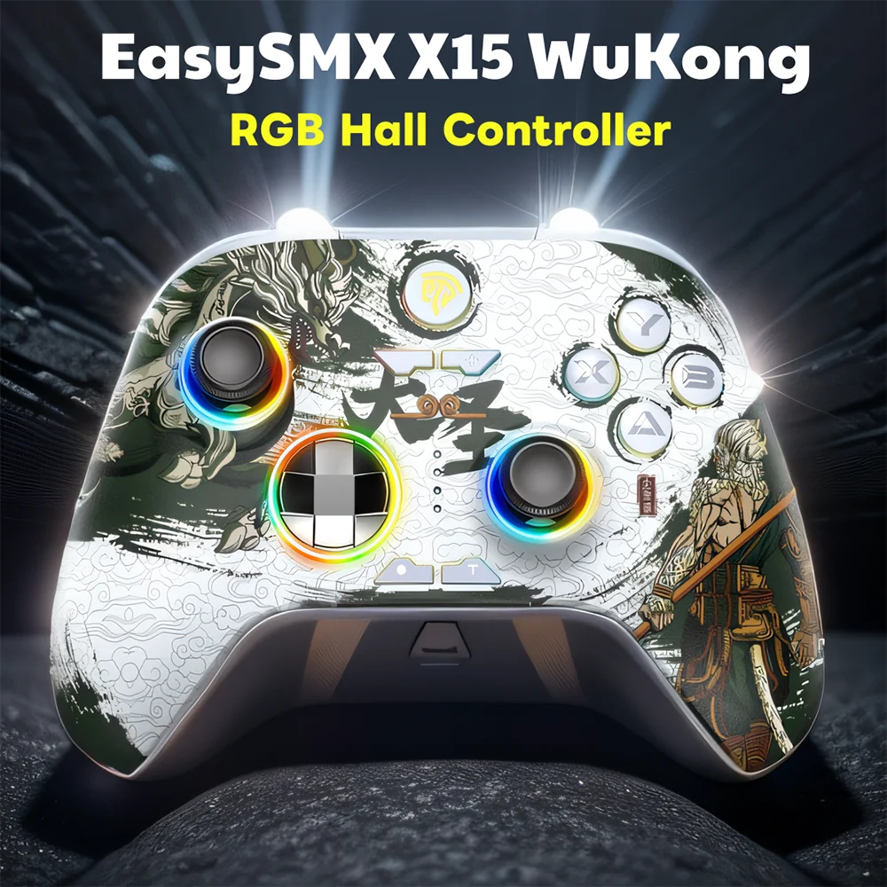 EasySMX RGB Controller X15 Hall Effect Gamepad Compatible with PC/Switch/Phone/Steam/TV, Support Bluetooth/Cable/USB Dongle