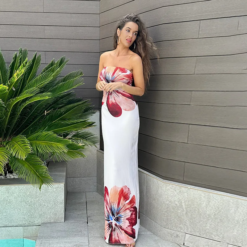 Ilya Abito stampato floreale senza spalline per donna Abito estivo elegante slim fit aderente Hh24031tko Abito estivo Robe Vestido Donna