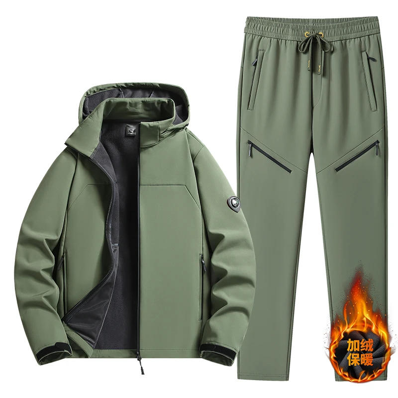 

Windproof and Waterproof Outdoor Mountaineering Camping Sets Men 2PC Hooded Jacket+pants Sets Men Multi-color Anti-wind Suits