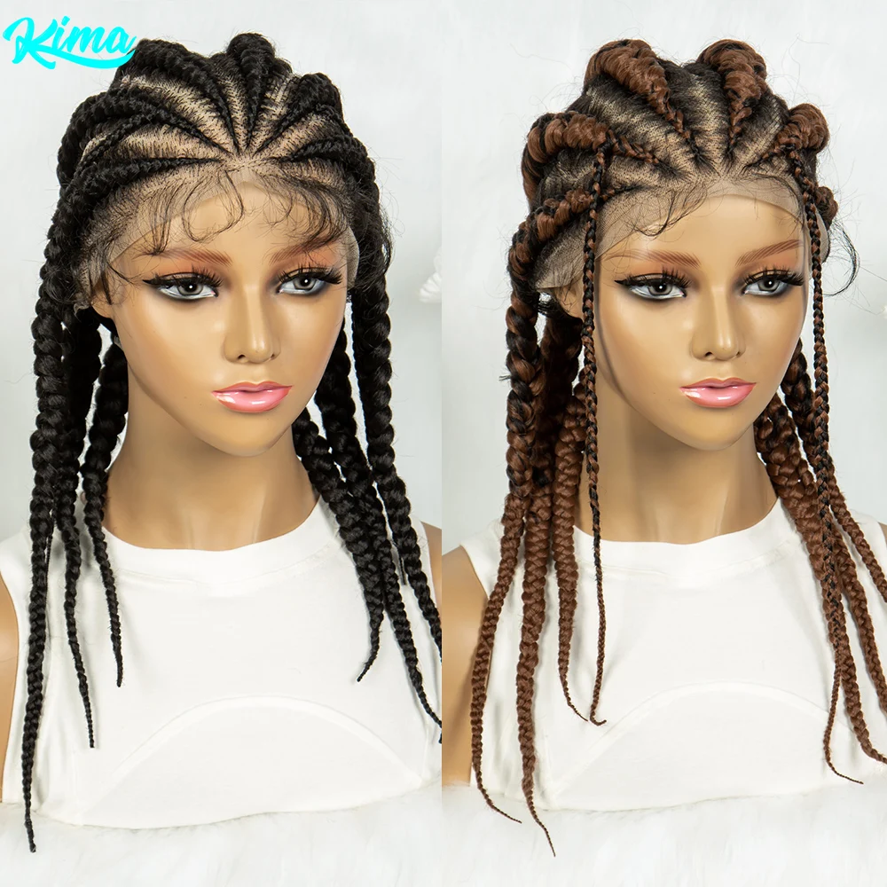 KIMA Synthetic Cornrow Full Lace Wig 6 Dutch Box Braided Wigs with Baby Hair for Black Women