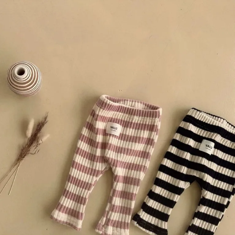 Autumn Winter Children Ribbed Striped Thick Warm Leggings Girl Baby Cotton Casual Pants Boy Infant Fashion Trousers Kid Clothes