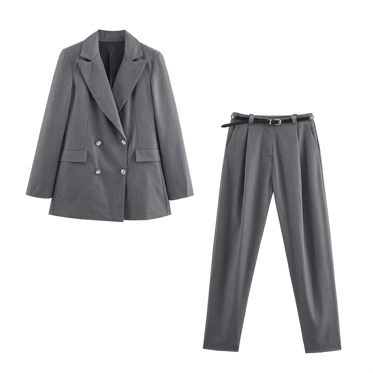 

Women's Double-Breasted Blazer And Belted Pants Suit Trouser Set Fashionable 2025 New Arrival Stylish Office Wear