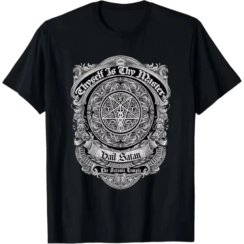 Satan Temple Gothic T-Shirt - Heavyweight  Occult Symbol Shirt with Pentagram Baphomet and 7793322911 Numbers Unisex