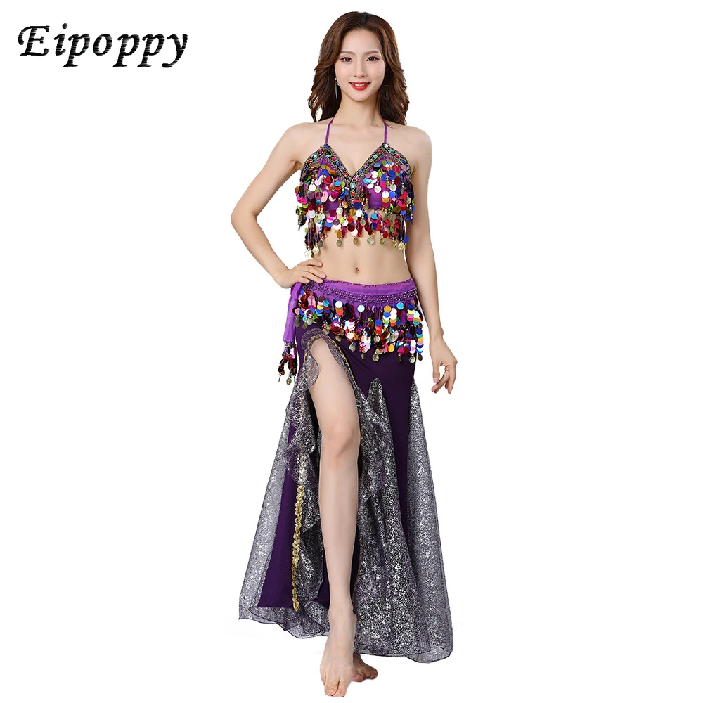 Danza del ventre Performance Wear Indian Dance Performance Dancing Dress Stage Costume paillettes Dress nappa Bra Set