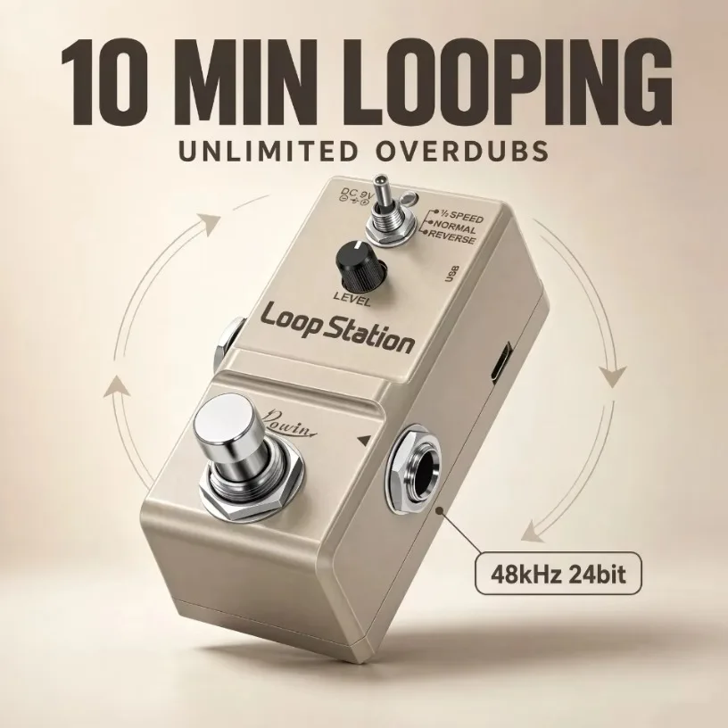 Guitar Looper Pedal 10 Min Loop Recording True Bypass Reverse Half Speed USB WAV Import Export Nano Effect for Bass Synth