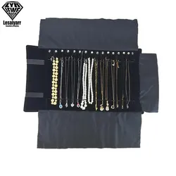 Portable Necklace Display Pouch Necklace Holder Jewelry Roll Bag Black Velvet Pendant Organizer Jewelry Storage Bag