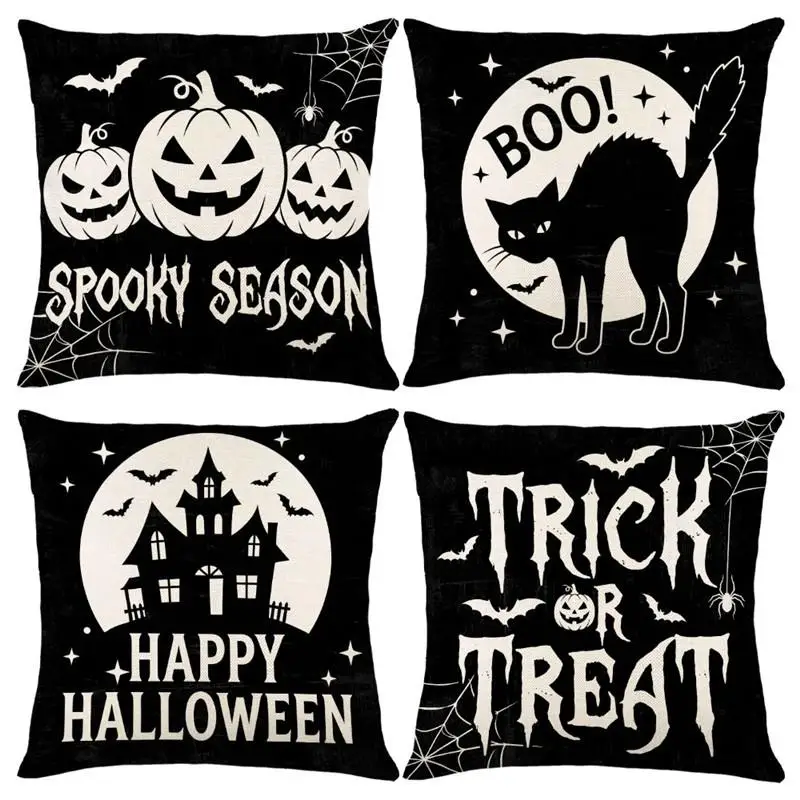2 Stück Halloween-Kissenbezüge, Cojines, Kürbis-Geist-Motiv, bedruckt, Sofa-Kissenbezug, dekorative Kissenbezüge für den Urlaub, 45 x 45 cm – Detail 8