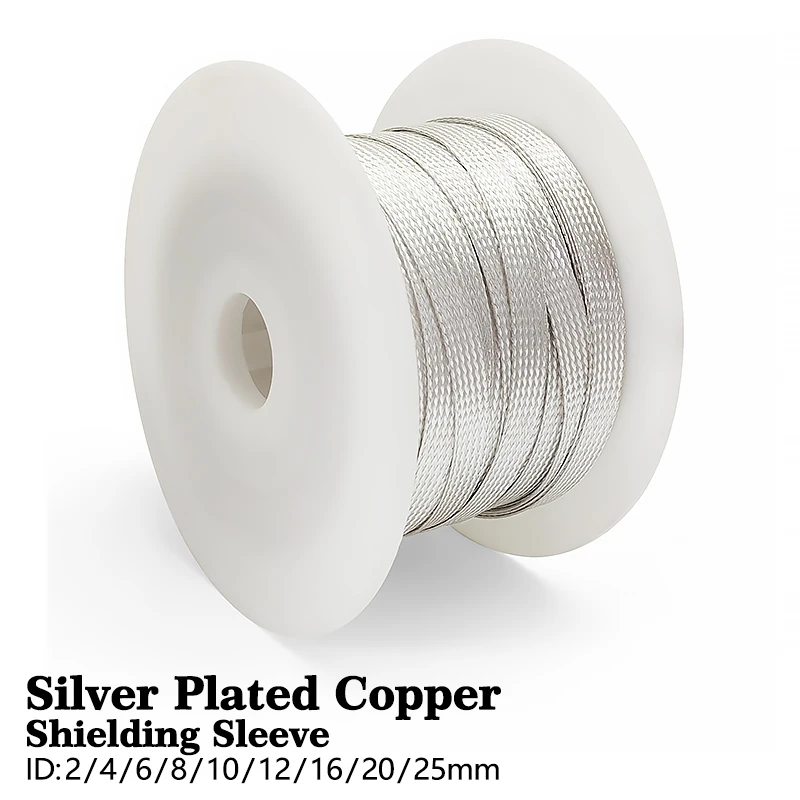 Telescopic Anti Wave Braided Silver Copper Net Sleeve 2~25mm EMI Shield Anti Interference Audio Equipment Cable Cover