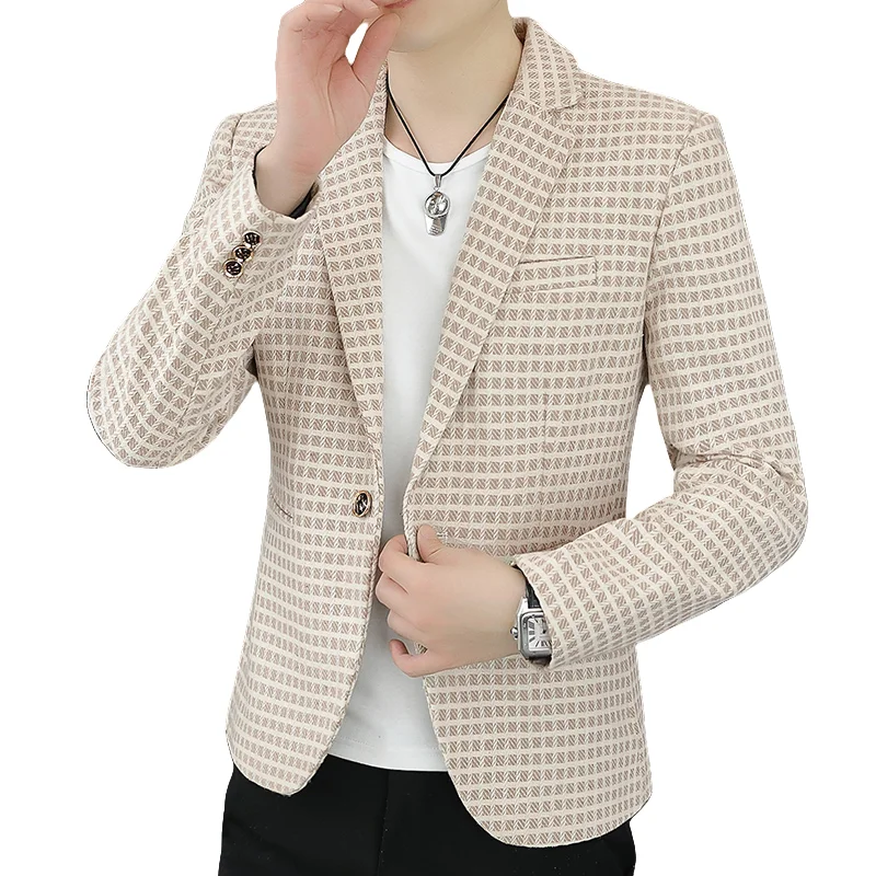 

Men's Fashion Gentleman Business Outdoor Travel Plaid Slim-fit Korean Version of The Trend Handsome Youth Casual Blazer