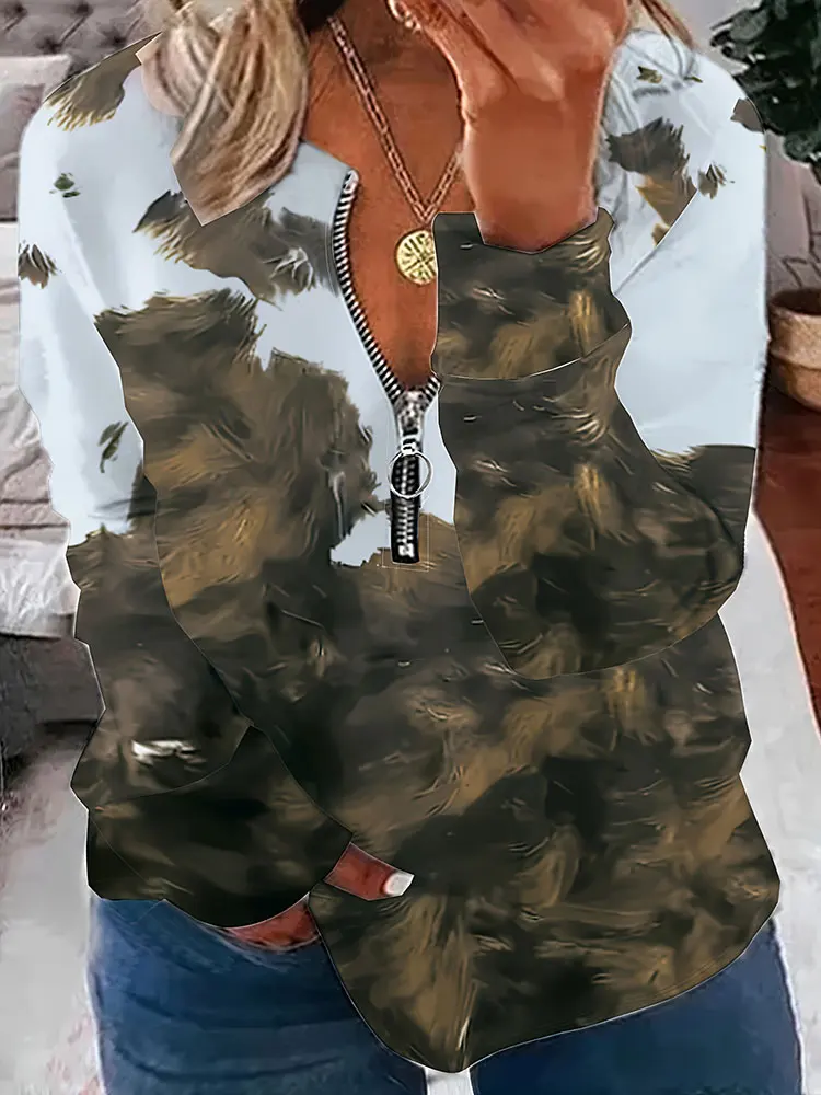 التخليص حجم كبير مطبوعة طويلة الأكمام البلوز نصف البريدي الجولة الرقبة قميص بولو حجم كبير بلايز المرأة للبيع تي شيرت غير رسمي #1