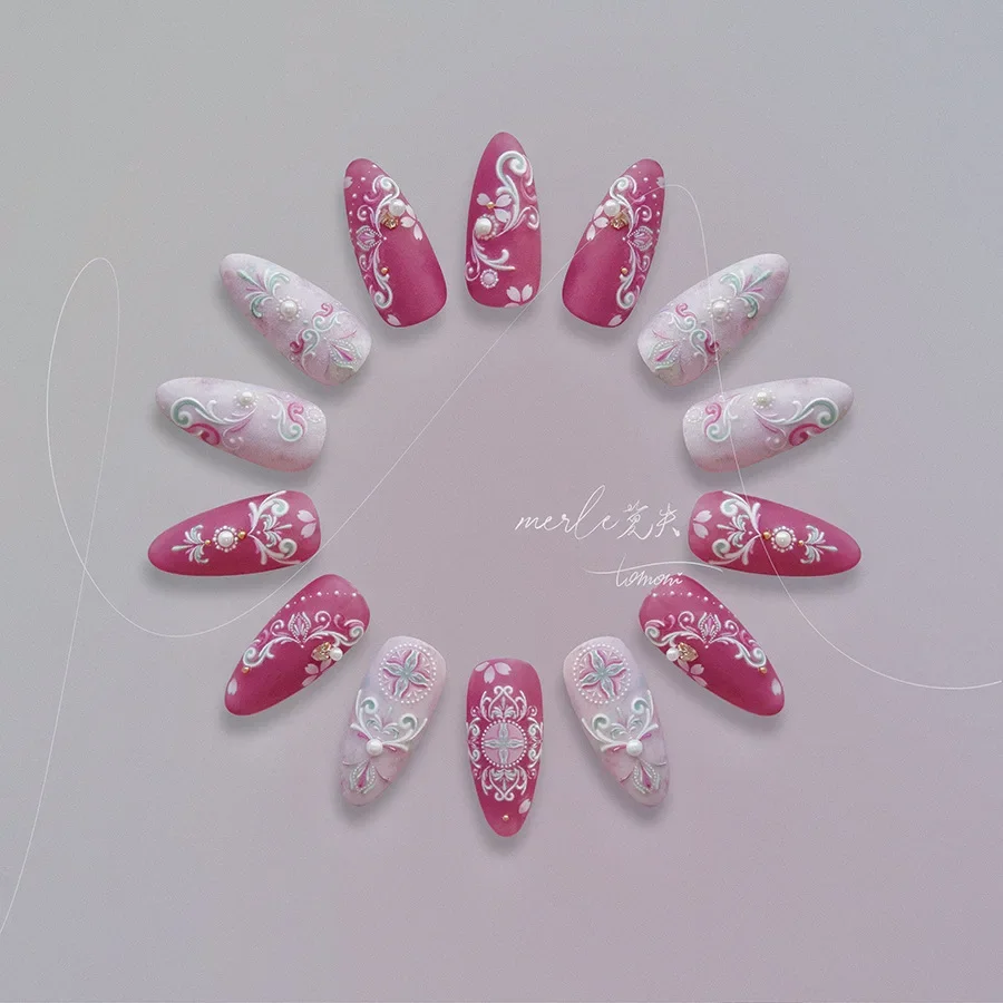 Bohemian Style Pink White Blue Totems 5D Embossed Reliefs Self Adhesive Nail Art Decorations Stickers Retro 3D Manicure Decals