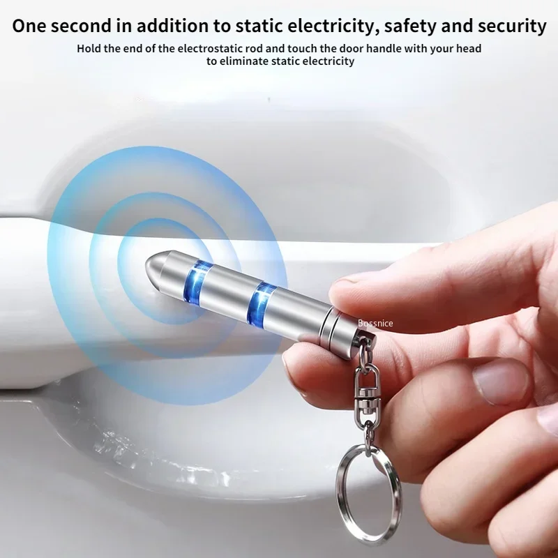 Car Anti-Static Keychain Auto Body Static Eliminator Discharger High-Voltage Portable Key Ring with LED Light Rod Accessories