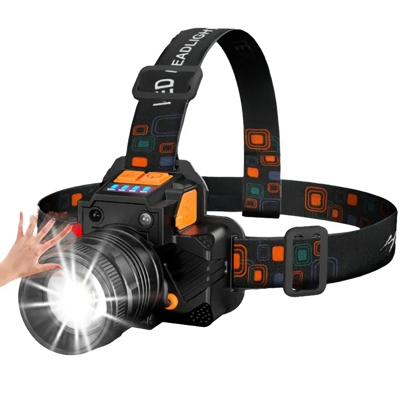 

Светодиодный налобный фонарь, супер яркие перезаряжаемые налобные фонари с датчиком, 4 режима, регулируемый с возможностью масштабирования, водонепроницаемый для кемпинга на открытом воздухе