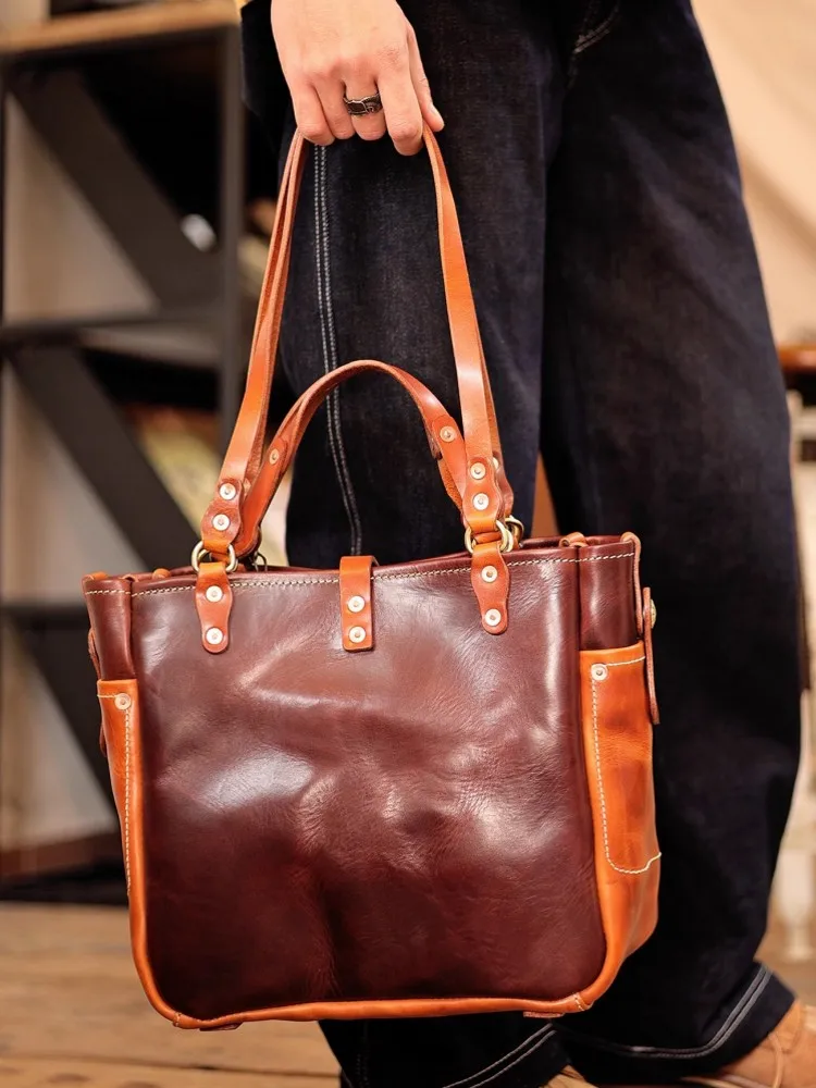 Handmade Italian Designer Mens Cowhide Genuine Leather Totes Handbag Business Work Briefcase Shoulder Bag Strap Crossbody Bags