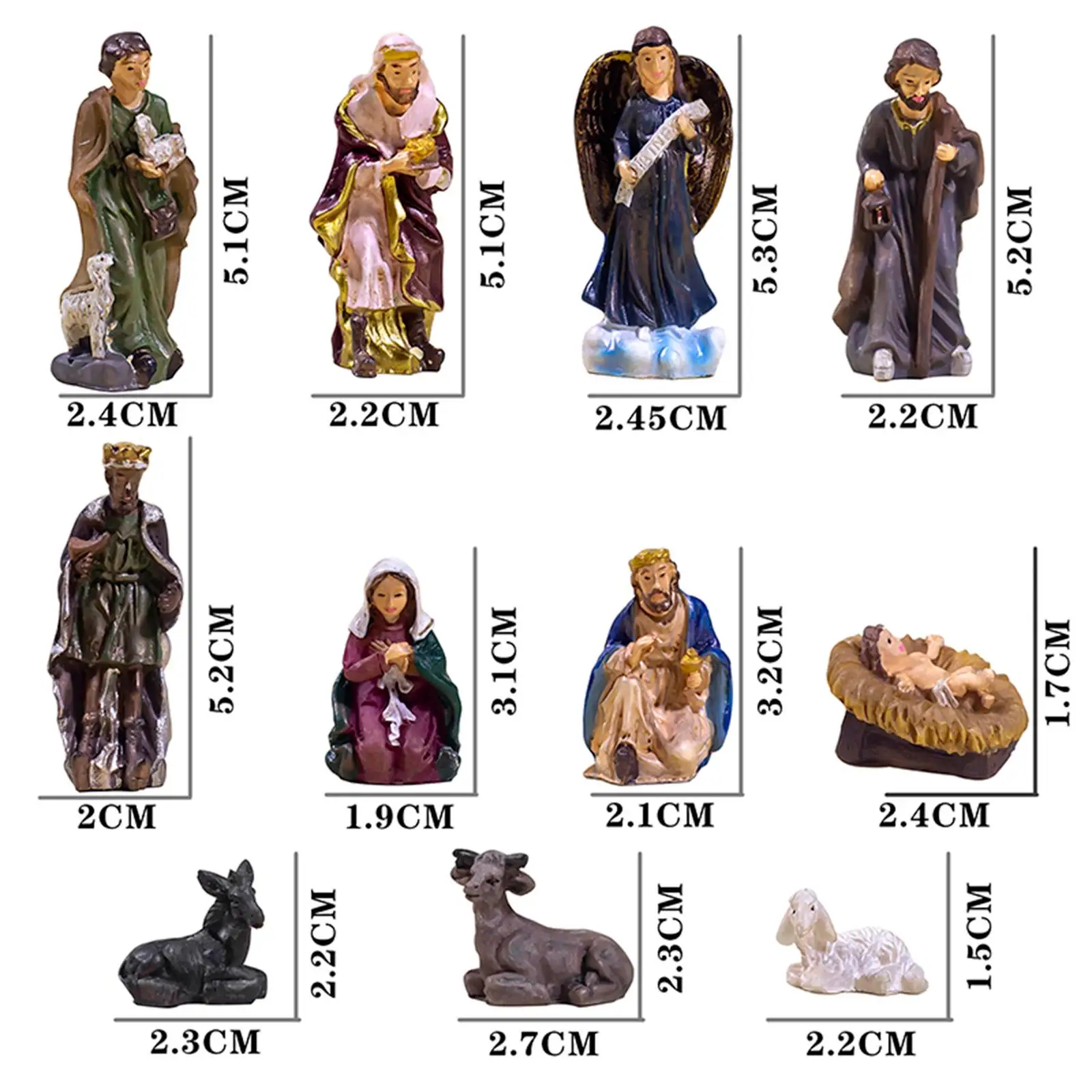 11Pieces Nativity Scene Statue Resin Collection Birth of Jesus Hand Painted