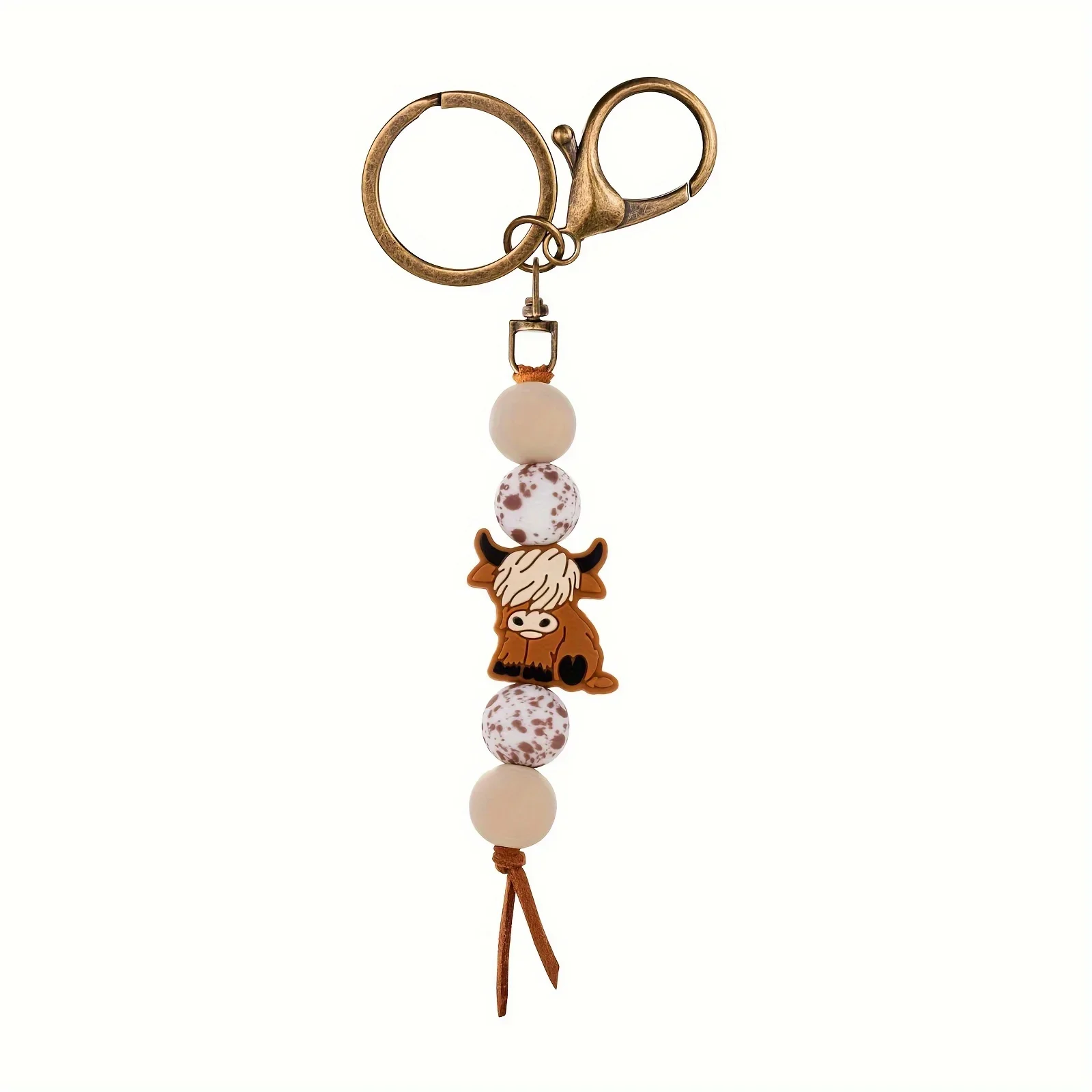 Western Yak Beaded Keychains Cute Silicone Animal Key Chain Ring Purse Bag Backpack Charm Earbud Case Cover Accessories Gifts