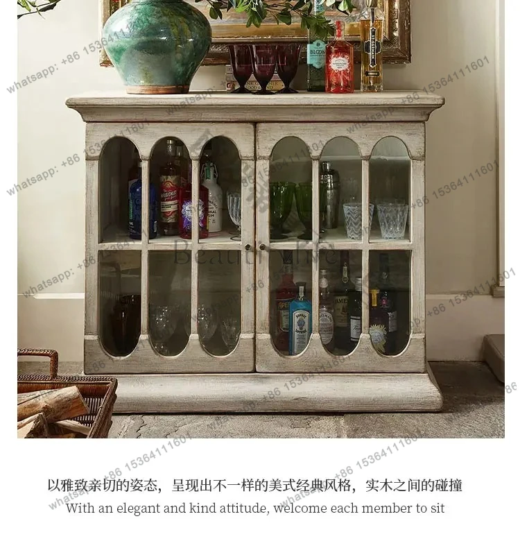 

American-style entrance cabinet, villa living room partition cabinet, French-style old small solid wood wine cabinet
