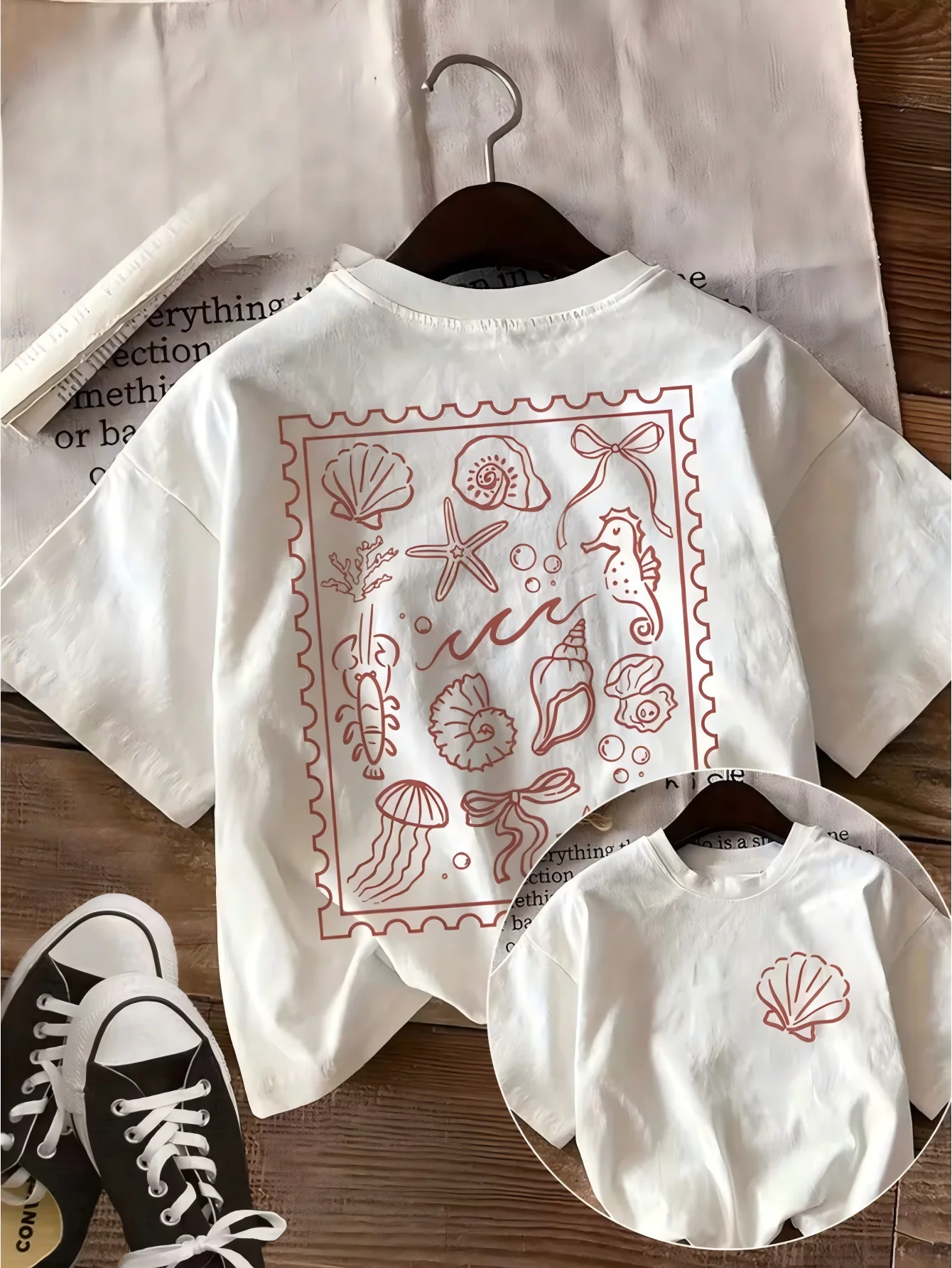 Meerestier-T-Shirt, Seepferdchen, Seestern, Grafik-T-Shirt, Vintage, künstlerische Küstenästhetik, Harajuku, Streetwear, Top, lässig, Unisex, Sommer-T-Shirt – Detail 3