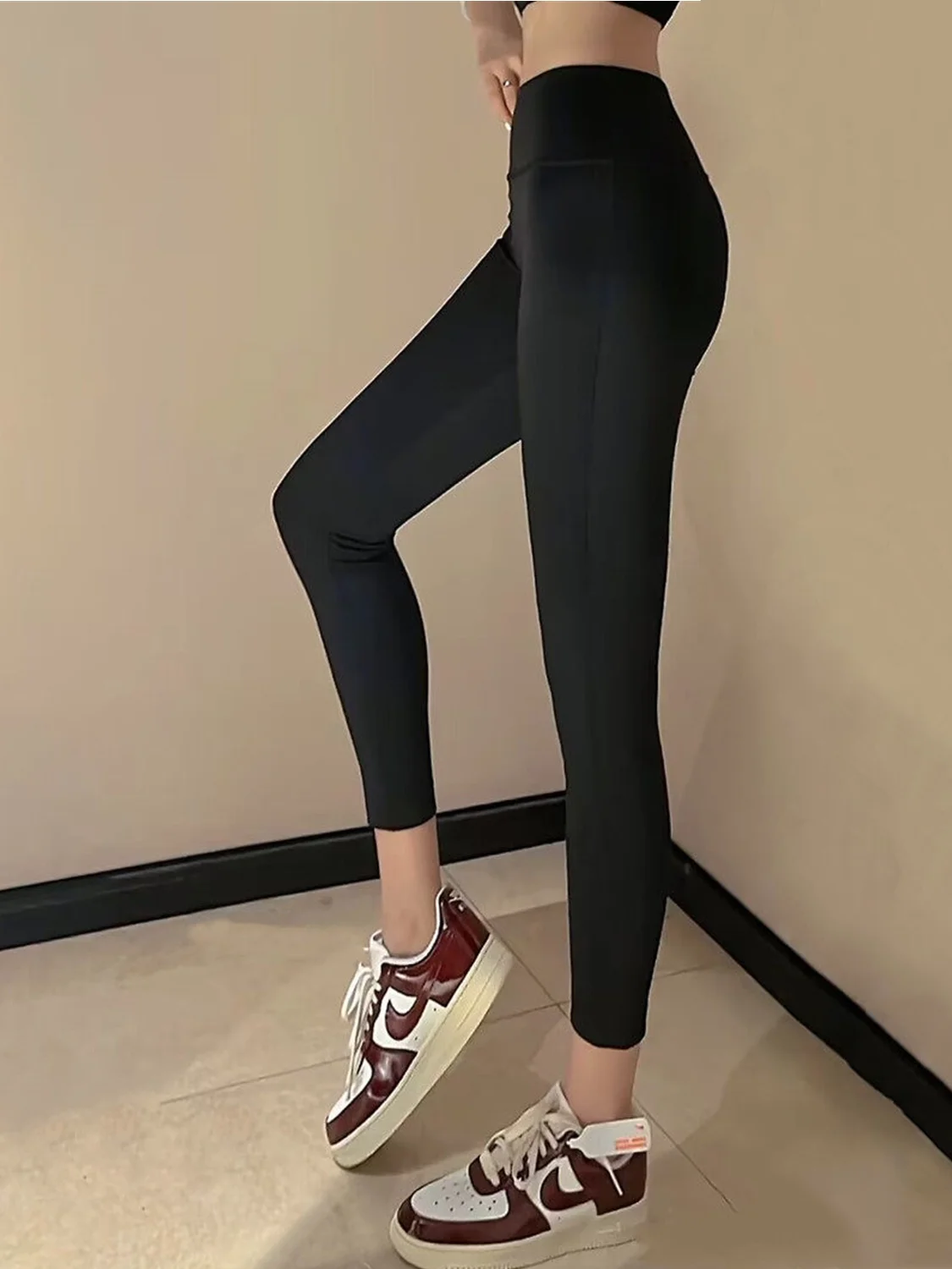 

Girdear High Waist ark Skin Tight Fitting Yoga Pants Fce Lined Abdomen Slimming Hip Lifting Nine Point Pants Ladies Base...