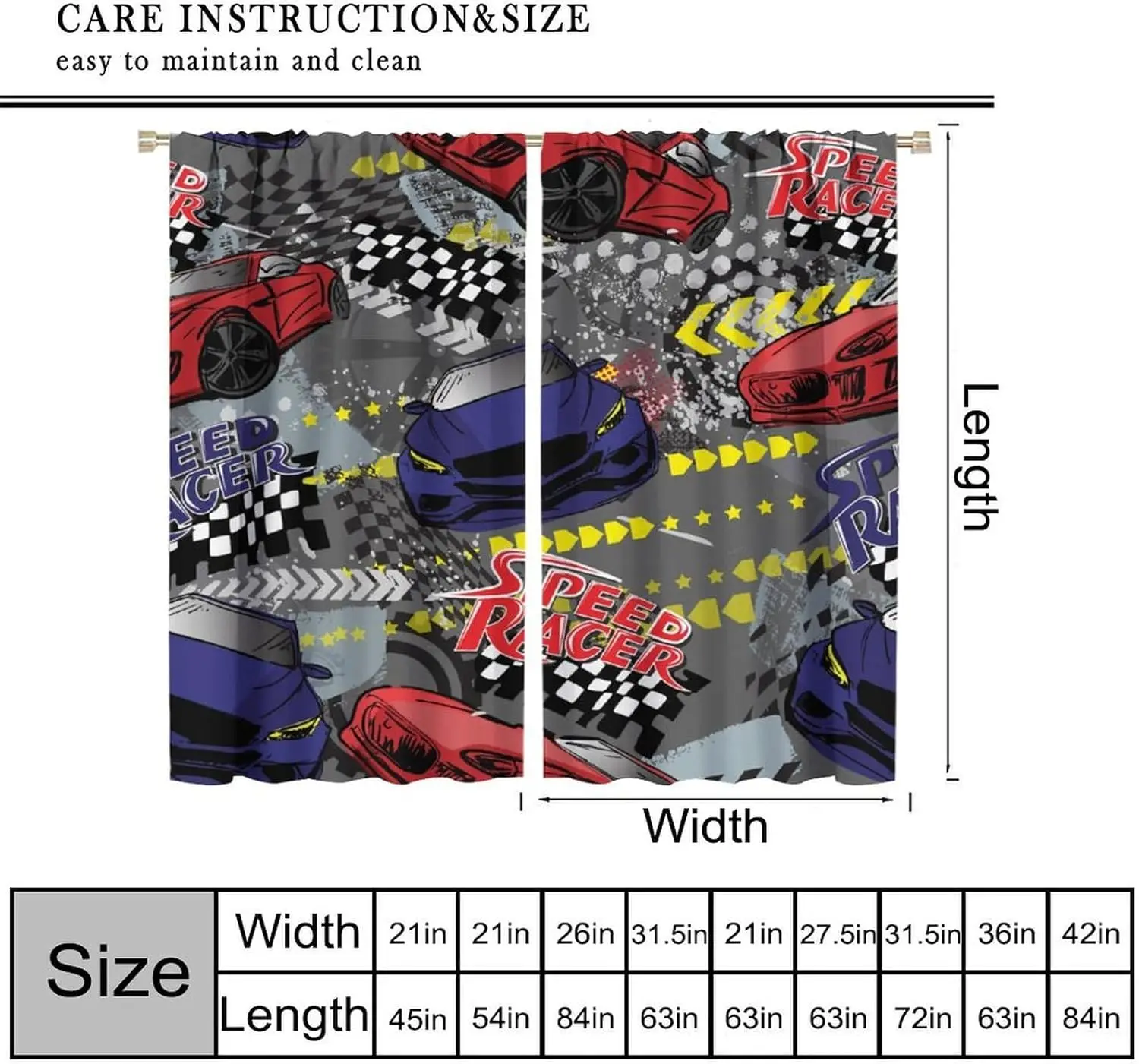 Racing Car Curtains,Kids Boys Childish Red and Blue Sports Car Pattern Drapes Window 2 Panel Rod Pocket Curtain for Nursery Baby