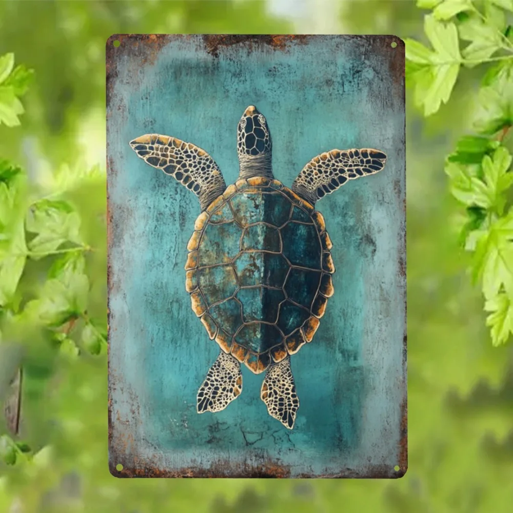 Décoration Murale Vintage Rétro en Aluminium Tortue 7.8x11.8 Pouces – Plaque Métallique Étanche et Durable pour Maison, Bureau, Bar, Ferme, Jardin