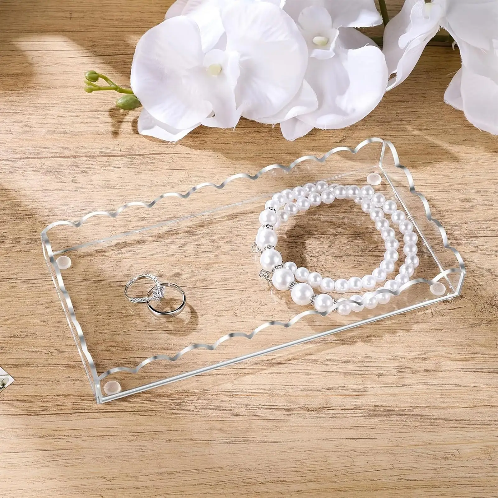 

Clear Acrylic Tray Scalloped Catchall Organizer Acrylic Bathroom Tray For Counter Desk Dresser Sink Cabinet Shelf Cupboard