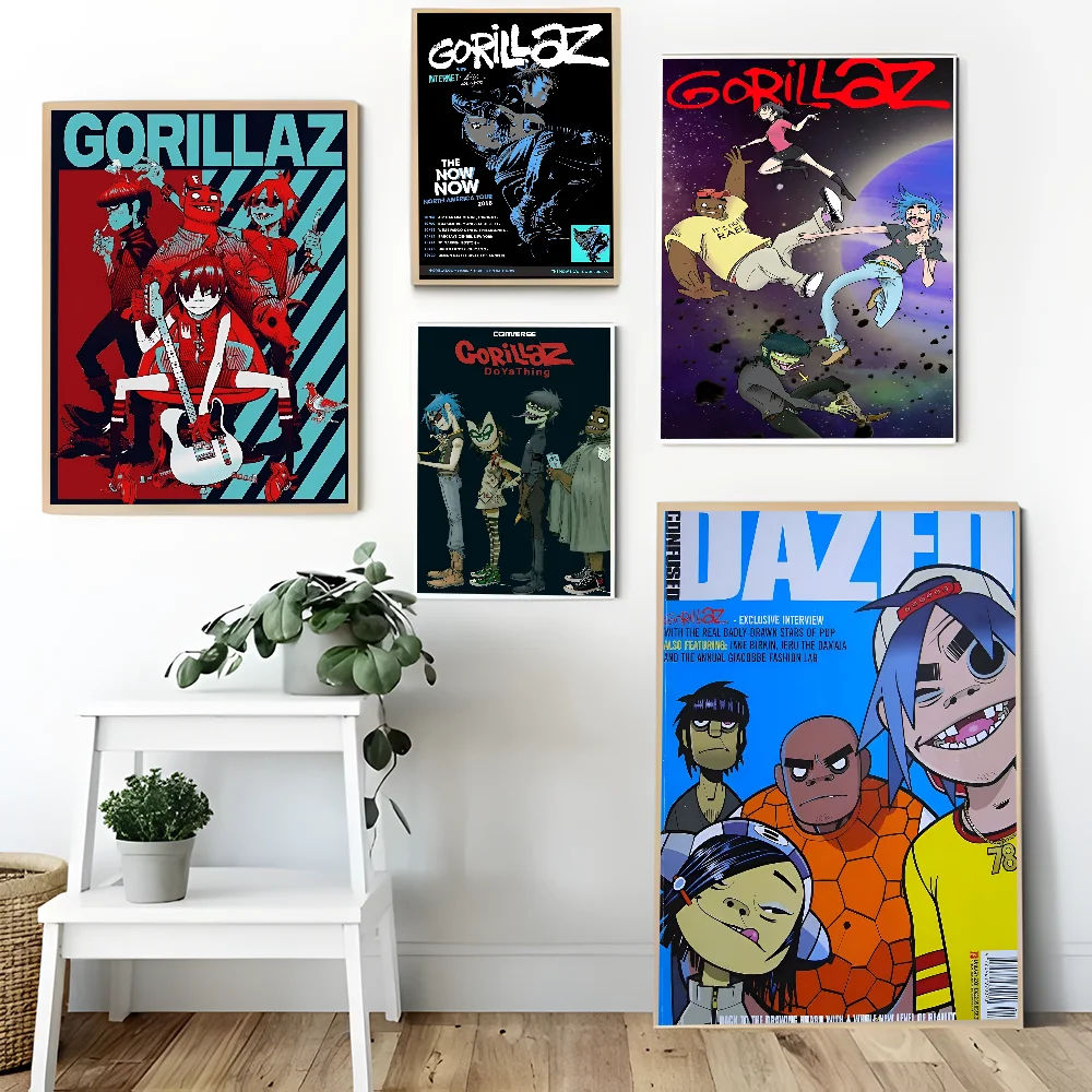 Retro Music Gorillaz Movie Sticky Posters Whitepaper Sticker DIY Room Bar Cafe Posters Wall Stickers