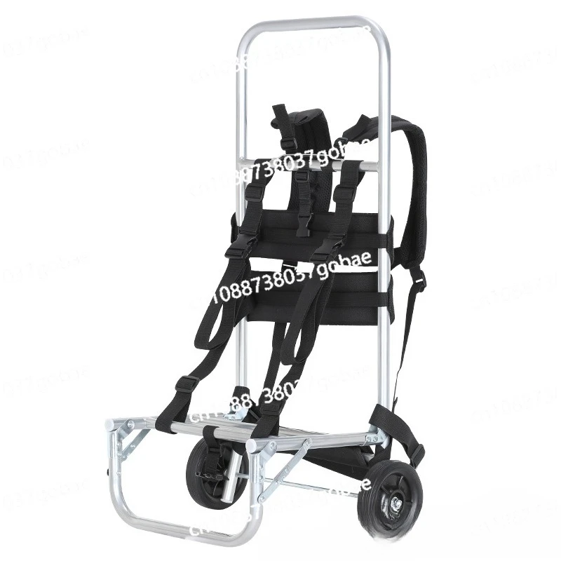 Ultra lightweight aluminum alloy backpack luggage cart with fixed luggage rope that can be dragged and folded for carrying