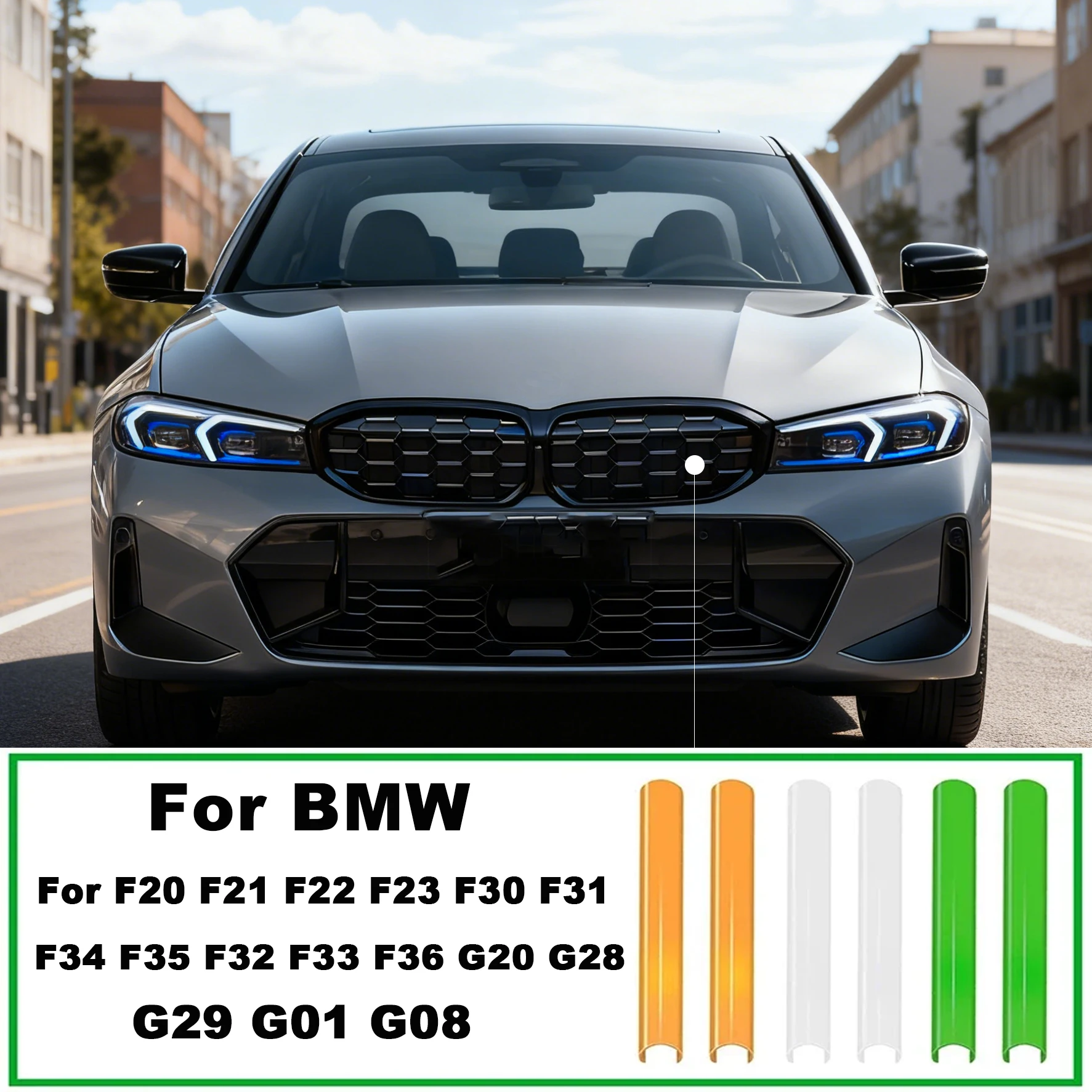 2Pcs Sport Sticker Car Front Grille Nose Trim Air Inlet Bar Strip Vent For BMW F20 F21 F22 F23 F30 F31 F32 F33 1 2 3 4 Series
