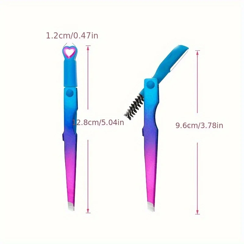 Multifunctional Stainless Steel Eyebrow Trimmer Folding Eyebrow Tweezer Eyebrow Brush Eyelash Curler Eyebrow Razor Grooming Tool