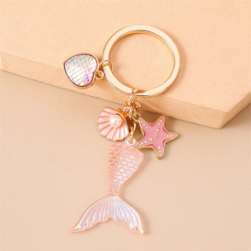 Nette Fischschwanz Herz Schlüsselanhänger für Auto Schlüssel Frauen Männer Sommer Strand Handtasche Anhänger Schlüsselanhänger Zubehör DIY Schmuck Geschenke – Detail 6
