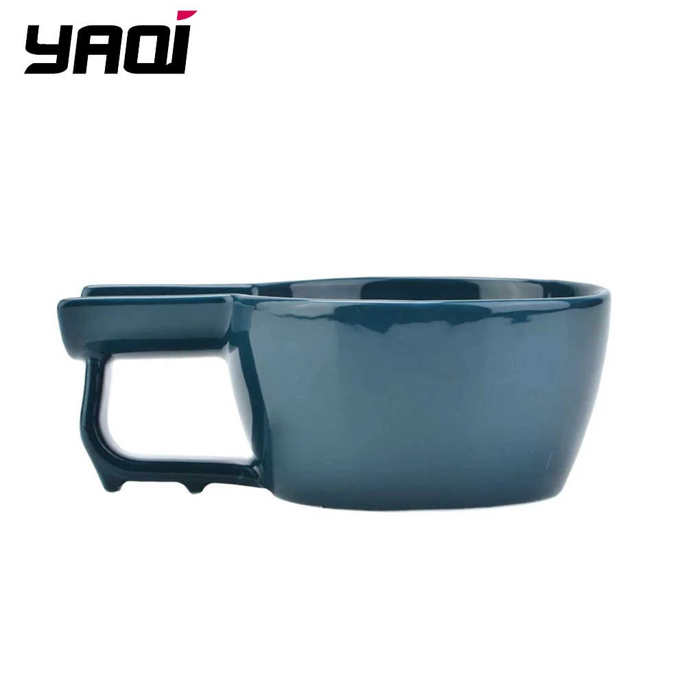 YAQI High Quality Dark Blue Color Ceramic Shaving Bowl For Men Shaving Brush Without Logo