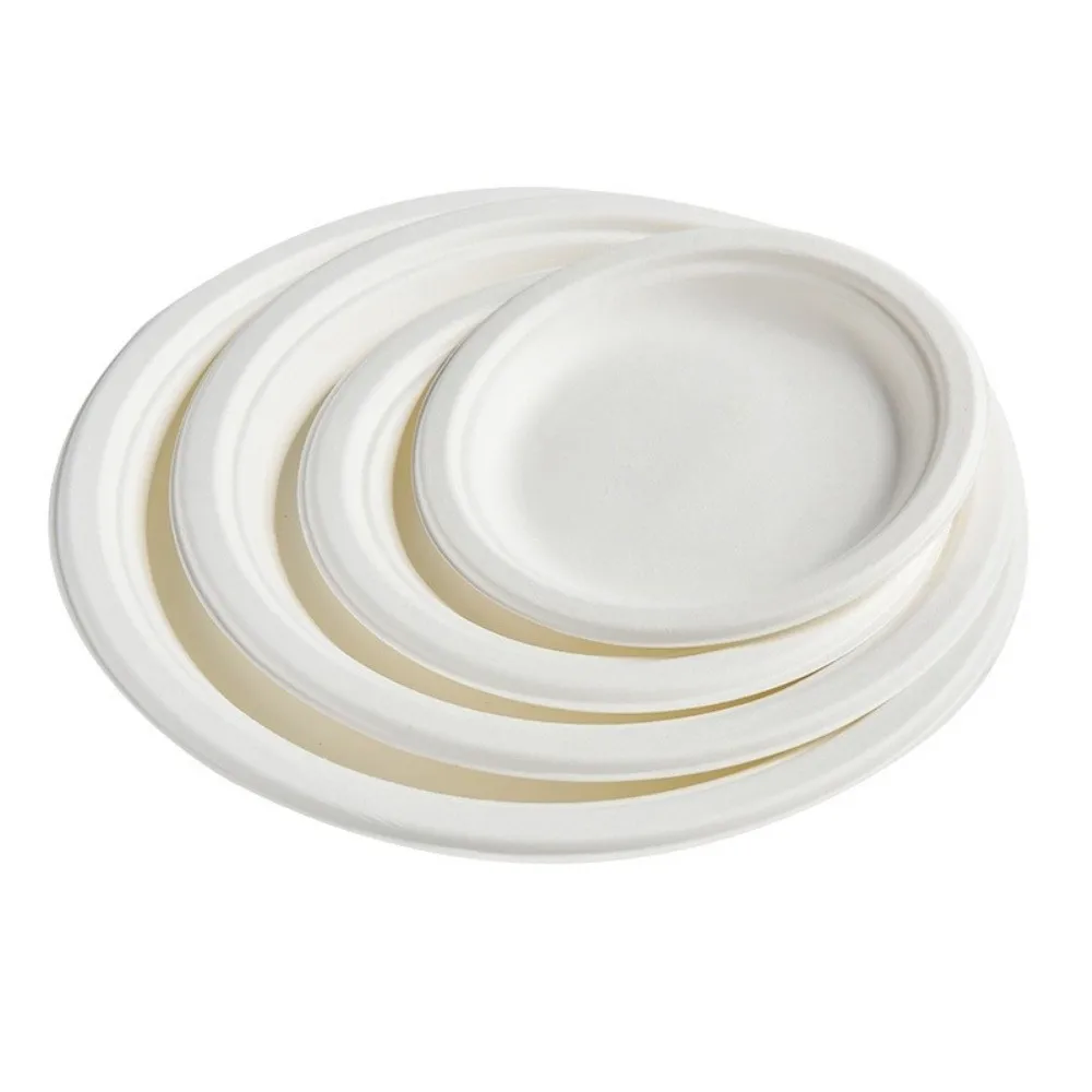 50pcs Disposable Round Paper Plates Oil Resistant Anti-Seepage Disposable Dinner Dish Microwavable Biodegradable