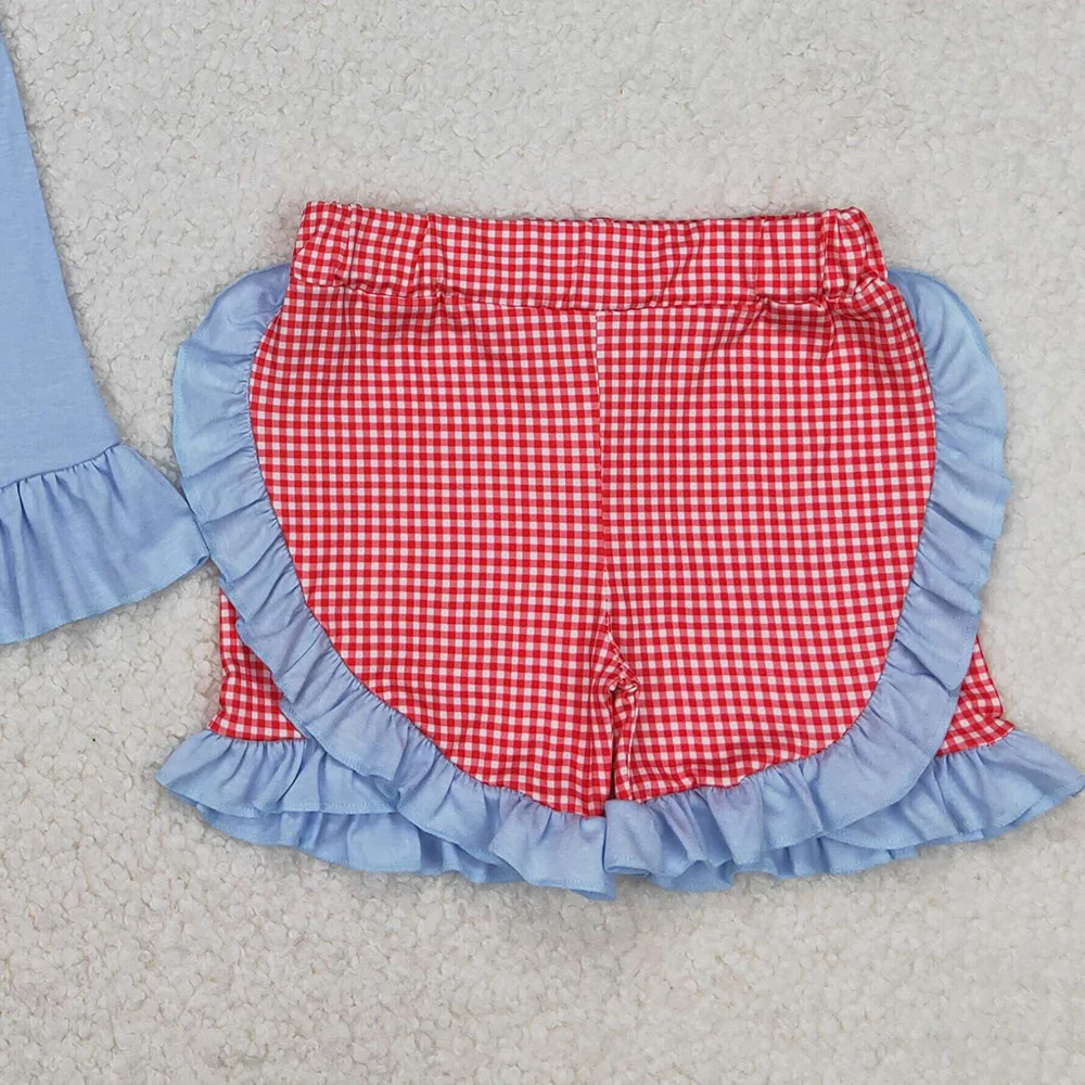 GSSO1822 Babymeisjes Vlaggen Strikjes Tuniek Ruche Shorts Kledingsets