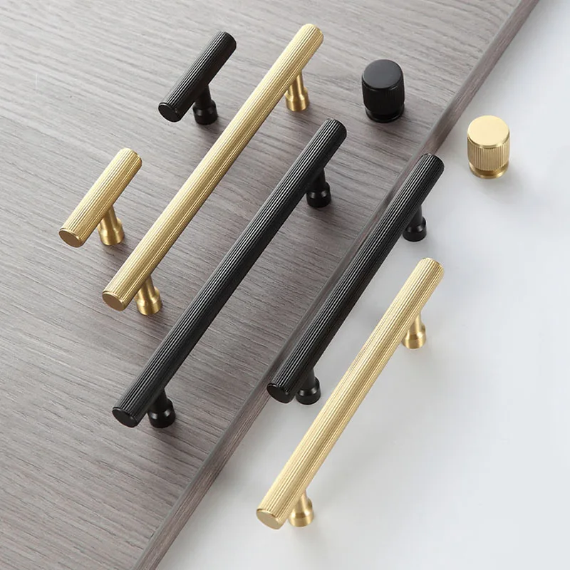 Gold Black Brass Handle with Straight Line Cabinet T bar Wardrobe Pulls Furniture Door Knobs