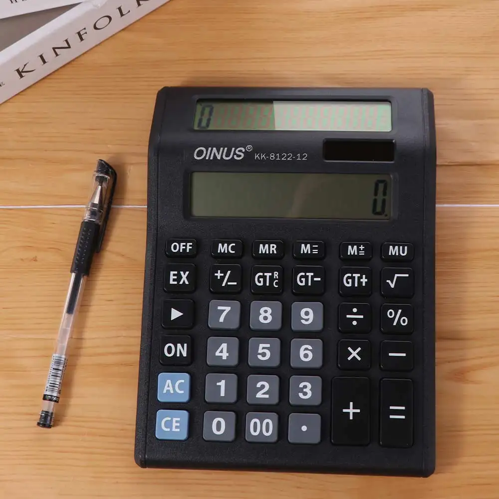 آلة حاسبة متعددة الوظائف تعمل بالطاقة الشمسية ذات شاشة مزدوجة، أدوات مكتبية فعالة، آلة حاسبة مكونة من 12 رقمًا، شاشة عرض كبيرة محمولة #2