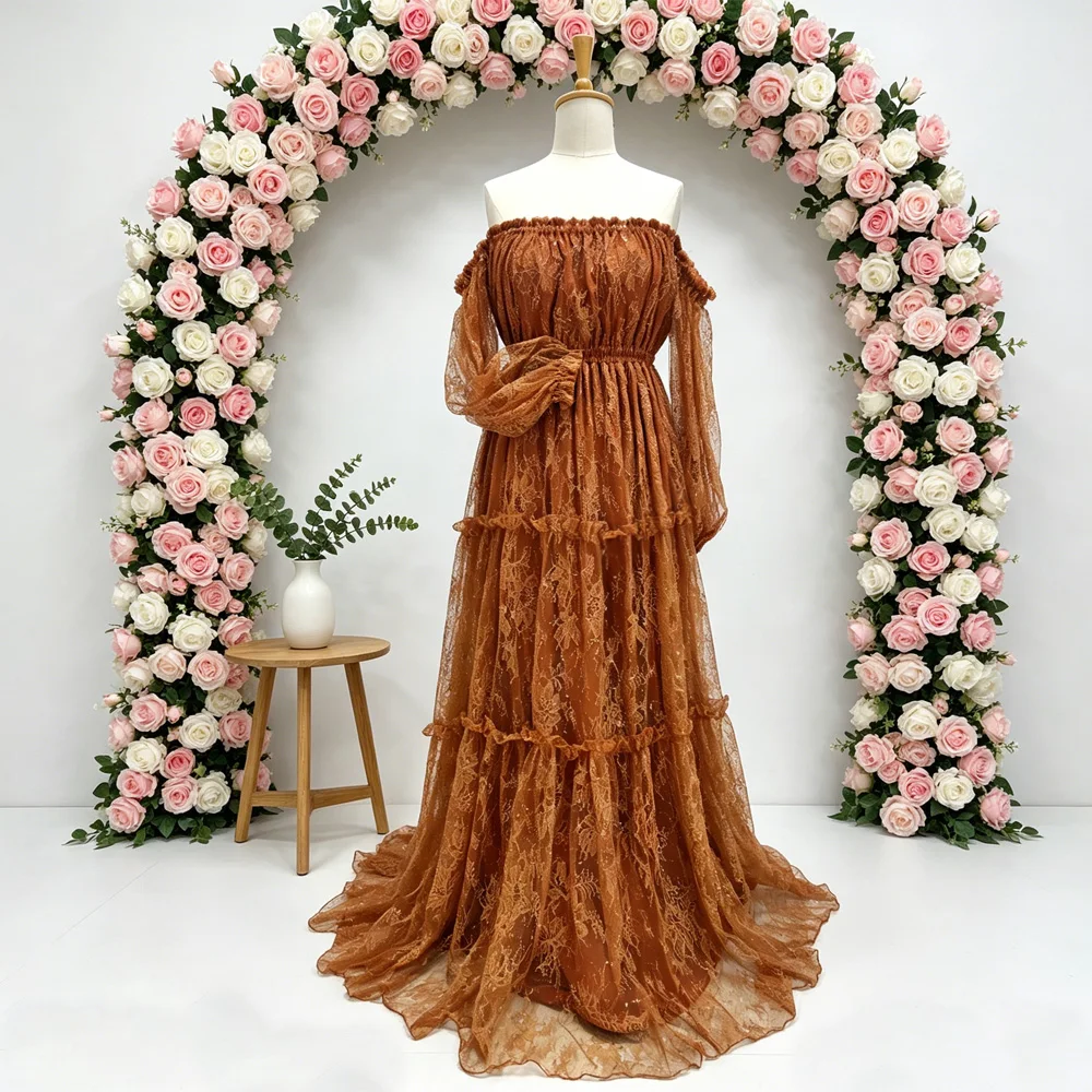 Umstandskleider für Babys, Spitze, Damen, Fotografie, Outfit, Kleid, schulterfreies Kleid, Boho-Schwangerschafts-Fotoshooting