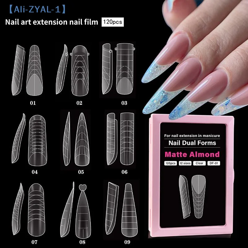 120PCS French Nail Dual Form 12 Sizes Square Almond Nail Extension Mold With Inner French Line Reusable Tips 【ZYAL-1】