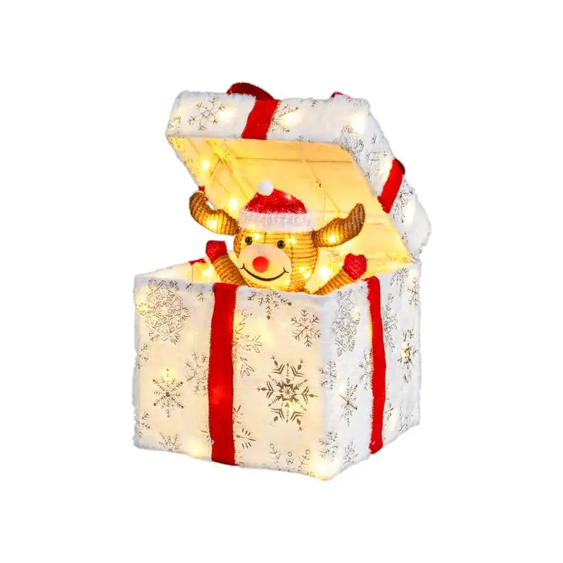 

12in Motorized Pop-up Gift Box with Reindeer, Outdoor Christmas Decoration with Motor & 60 LED Lights for Holiday Displays