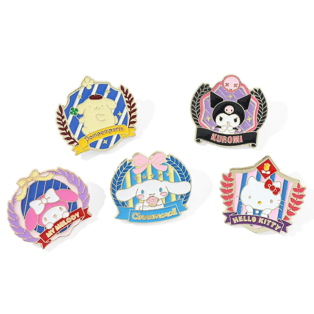 

Sanrio College Style Badge Hello Kitty Enamel Pins Kawaii Kuromi My Melody Pom Pom Purin Brooch for Girl Bag Pins Accessories