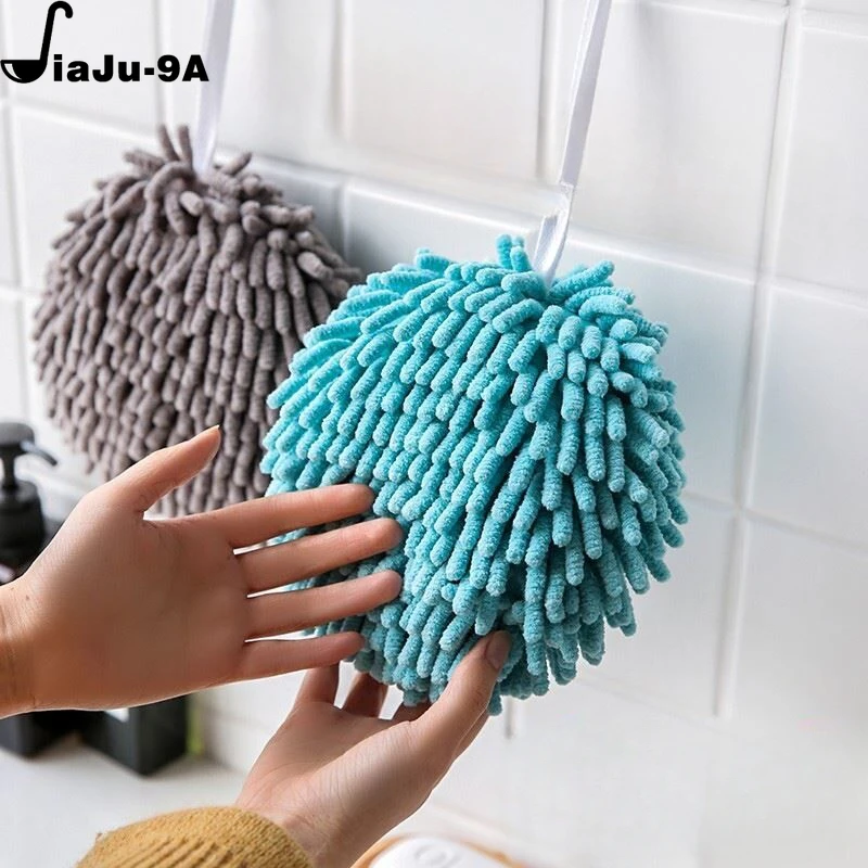 1 Pcs New Chenille Towel Quick Drying Soft Kitchen Bathroom Hanging Ring Small Towel Ball Absorbent Microfiber Towel