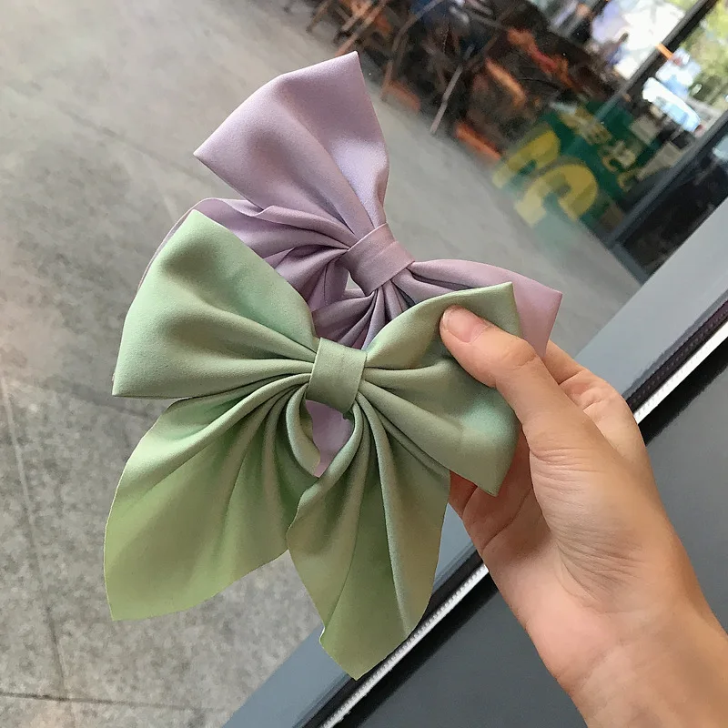 1PC Sweet Bow Hairpins Solid Color Bowknot Hair Clips for Girls Satin Butterfly Barrettes Duckbill Clip Women Hair Accessories