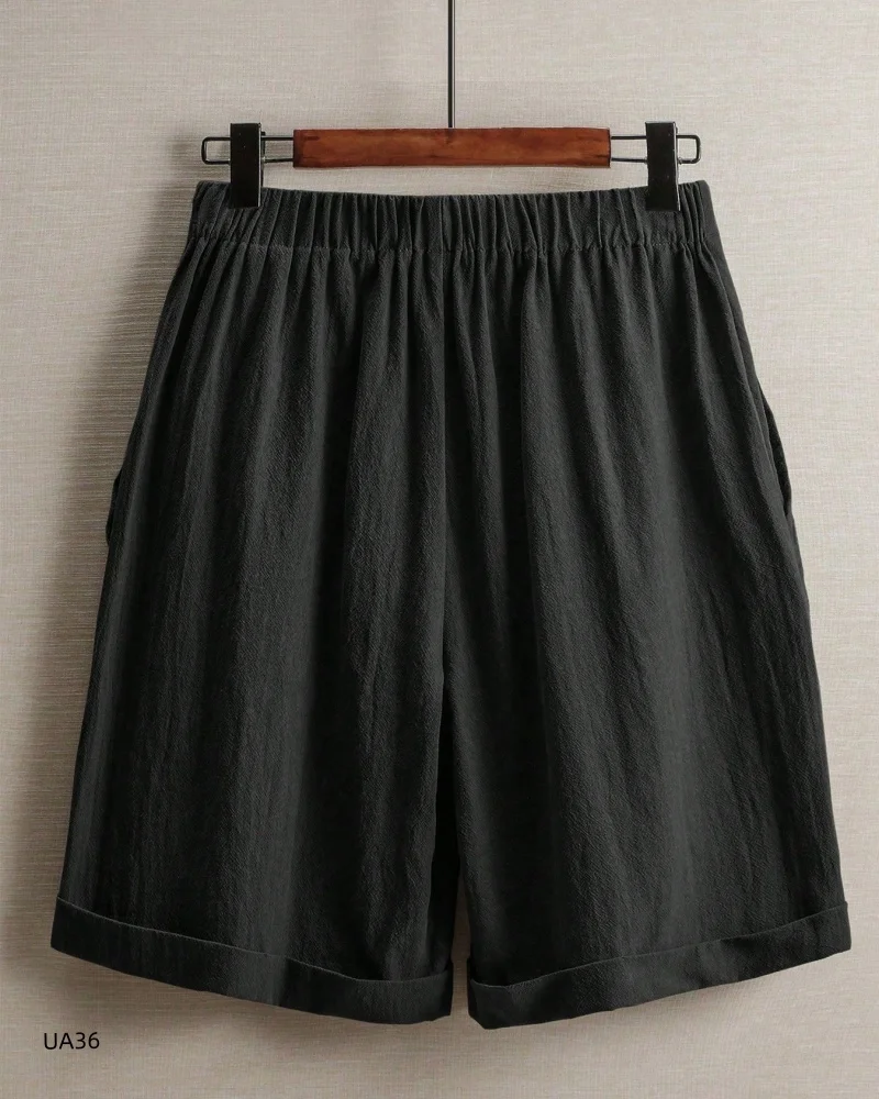 2026 Summer New Women's Solid Color Linen with Pocket High Waist Outdoor Sports Running Loose and Comfortable Wide Leg Shorts