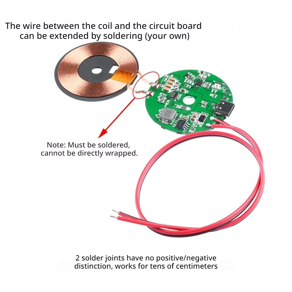 20W Wireless Charger Transmitter Module QC PD Fast Charging Type‑C 9‑30V Onboard Indicator 0‑10mm Through Object Charging Module