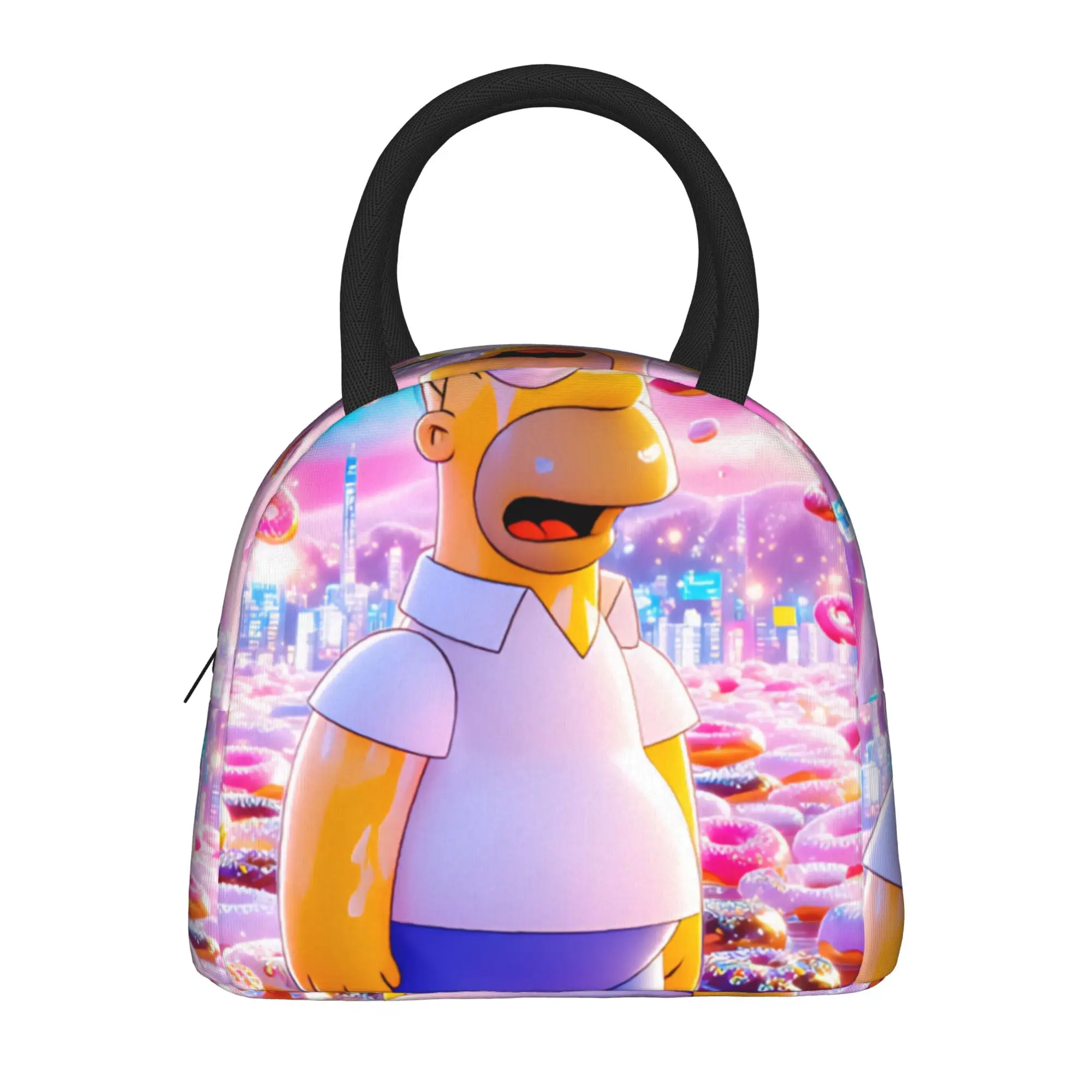 S-Simpsons Homer Donut Fantasy World Lunch Bag For Child Lunch Box Vintage Travel Cooler Bag Portable Oxford Thermal Lunch Bags