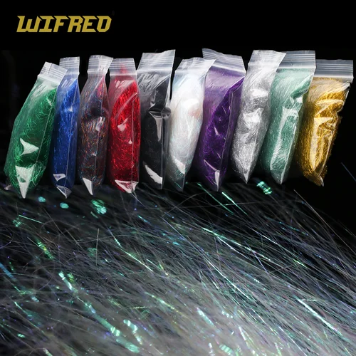 2 paquetes de 6,5 cm de doblebado de hielo de fibra sintética Flash ala de hielo Material de atado de moscas para camarones Baitfish Streamer Minnow moscas señuelos de trucha